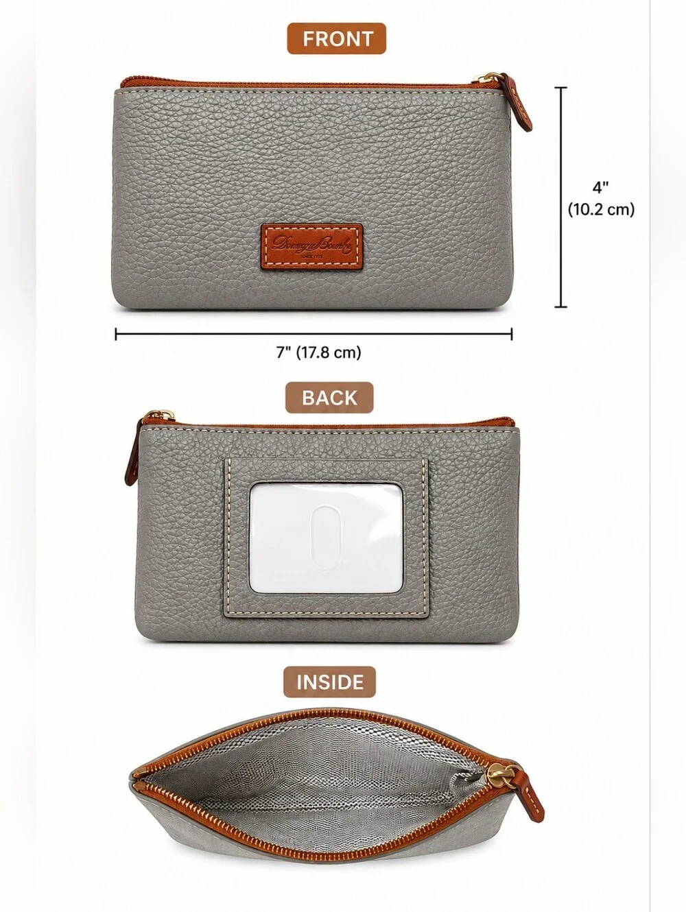 Dooney Bourke Large Brenna Pebble Leather Satchel Smoke Gray Zip Pouch Dust Bag - Picture 11 of 14